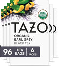 TAZO Organic Earl Grey for Health and Wellness, High Caffeine and Bold Flavor, 16 Count (Pack of 6)