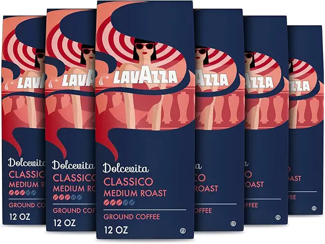 Lavazza Dolcevita Classico Ground Coffee 6 Bags of 12oz, Medium Roast, Rich and Full-bodied, Intensity 3/5, Arabica and Robusta, Ideal for Drip Brewers, (Pack of 6)