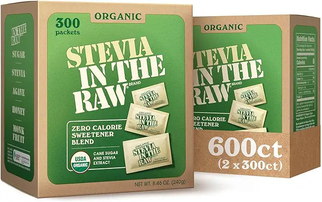 Stevia In The Raw Organic Stevia Sweetener Packets, 300 Ct box, 2 box, Zero Calorie Stevia Sugar Substitute Packets, No Erythritol or Artificial Flavors,Non-GMO, Vegan