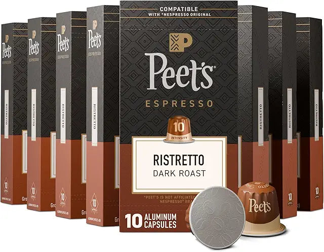 Peet's Coffee, Dark Roast Espresso Capsules, Compatible with Nespresso Original Machine, 100% Arabica Coffee - Ristretto Intensity 10, 100 Count (10 Boxes of 10 Espresso Capsules)