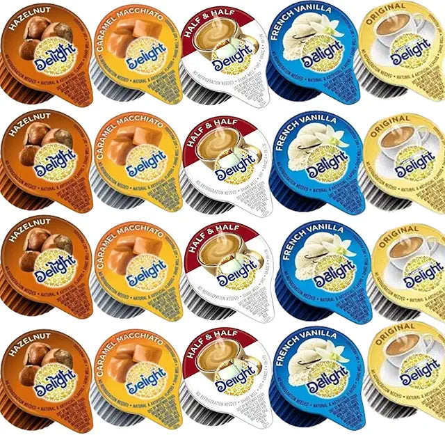 Coffee Creamer Singles Variety Pack – 100 Count, 5 Flavors Half & Half, Hazelnut, French Vanilla, Caramel, Original – Non-Dairy Creamers for Coffee & Tea, Office, Home, Bar & Gifting