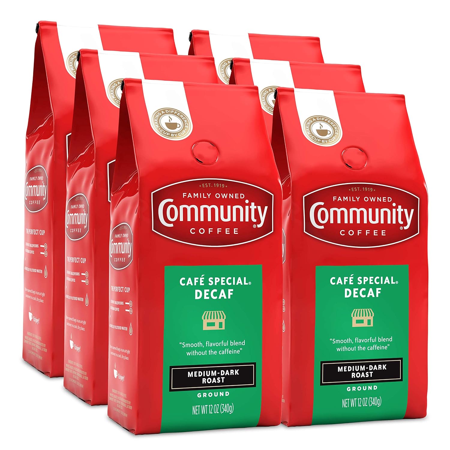 Community Coffee Cafe Special, Decaffeinated Ground Coffee, 12 Ounce (Pack of 6)