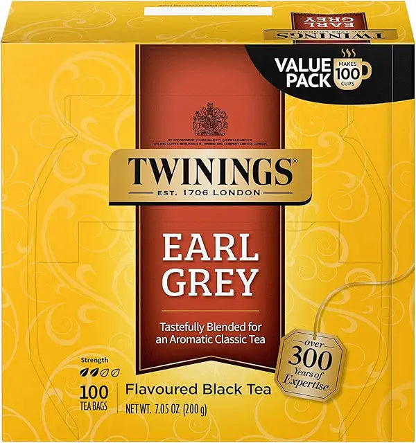 2 PACKS, Twinings Earl Grey Black Tea Individually Wrapped Bags, 100 count in 1 pack, Flavoured with Citrus & Bergamot, Caffeinated