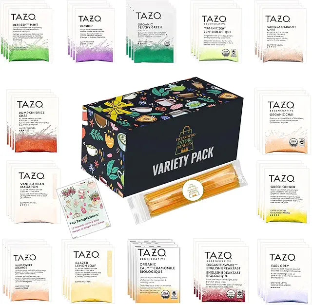 56-Piece Tea Sampler Gift Set – 14 Flavors, Premium Assorted Variety Pack with 10 Honey Sticks & Recipe eBook – Gift for Tea Lovers, Him & Her