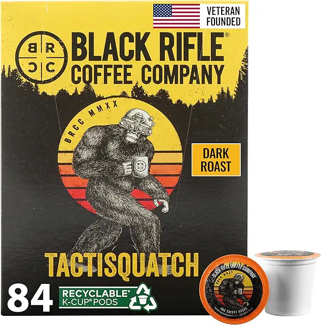 Black Rifle Coffee Company Dark Roast Coffee Pods – 100% Arabica, Bold, Smoky Single-Serve K-Cup Compatible – Veteran-Founded Premium Coffee – Tactisquatch – 84 Count